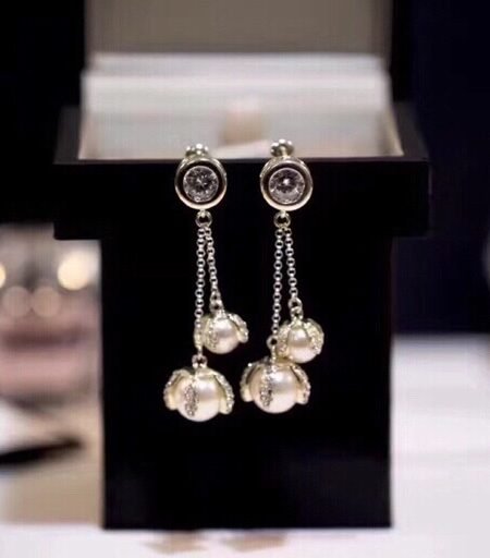 Alternative view of Chanel Two Pearls Noble Earrings Silver Tone For Women