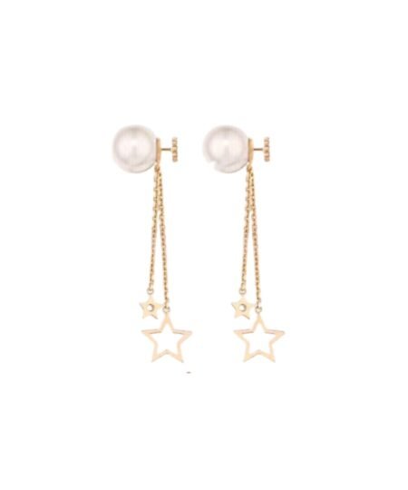 Dior Two Stars Long Earrings Gold Tone For Women