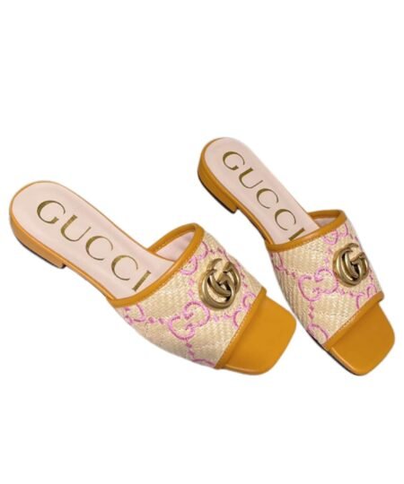 Gucci Women's GG Raffia Effect Slide Orange For Women GG 701106 UWB90 9670