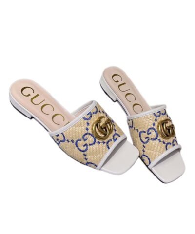 Gucci Women's GG Raffia Effect Slide White For Women GG