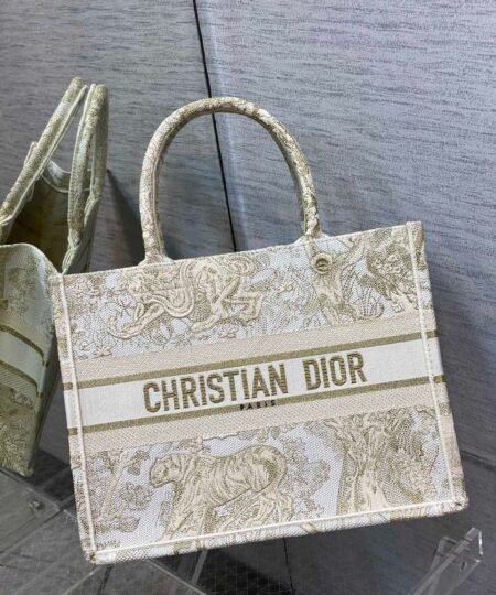 Christian Dior Medium Dior Book Tote Gold-Tone Toile de Jouy Embroidery, Gold, For Women 36cm CD M1296ZTQO_M01E