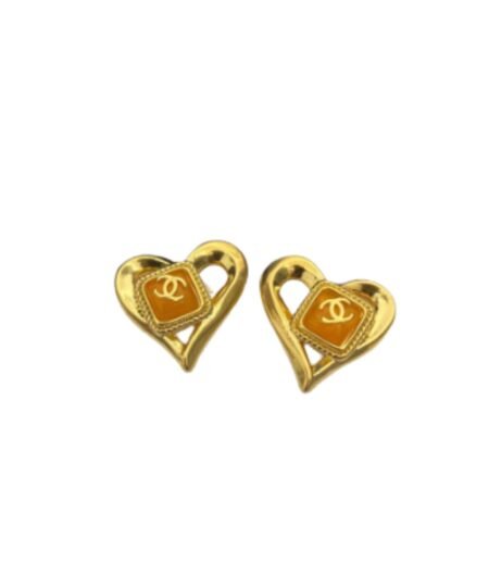 Yellow Stone Hollow Heart Earrings Gold Tone For Women