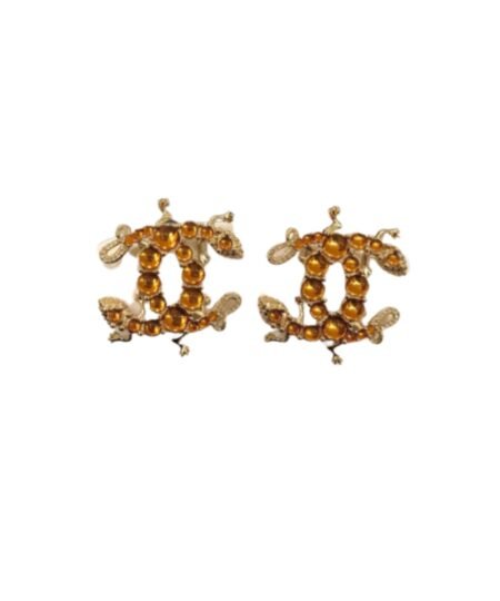 Chanel Yellow Stones Earrings Gold Tone For Women