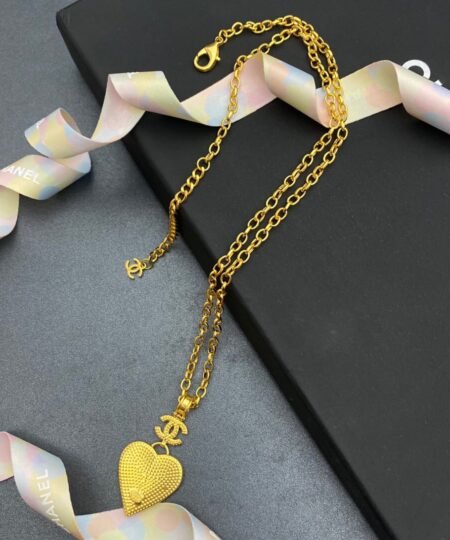 Alternative view of Chanel Yellow Thick Border Heart Necklace Gold Tone For Women