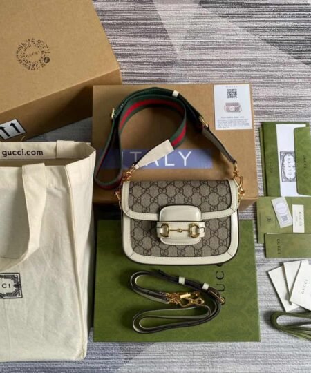 Gucci Horsebit 1955 GG Mini Bag White For Women, Women's Bags 8in/21cm GG