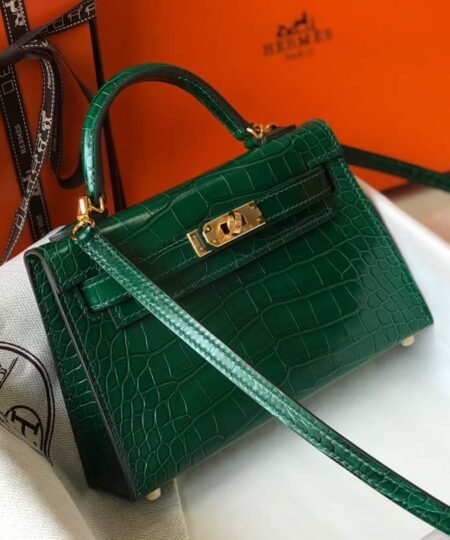 Hermes Mini Kelly 19 Green Crocodile Bag For Women, Women's Handbags, Shoulder Bags 7.5in/19cm
