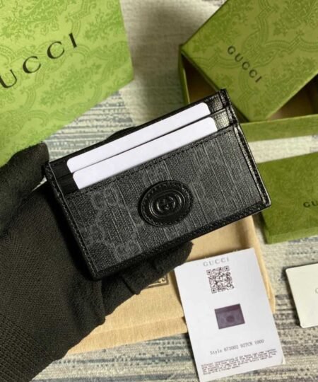 Gucci Card Case with Interlocking G Black For Men 4in/10cm GG 673002 92TCN 1000