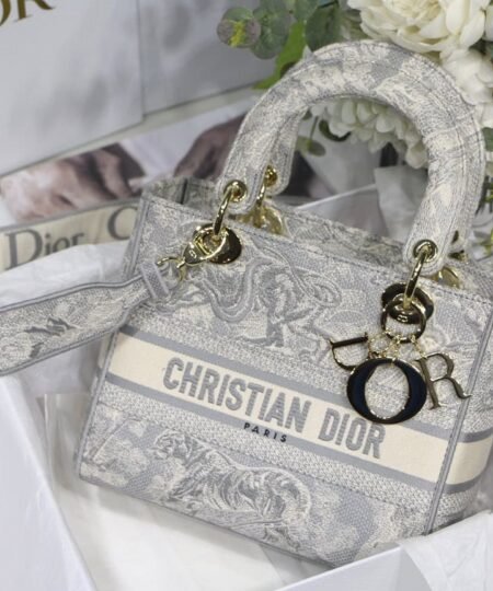 Christian Dior Medium Lady D-Lite Bag Grey For Women 24cm/9.5in CD