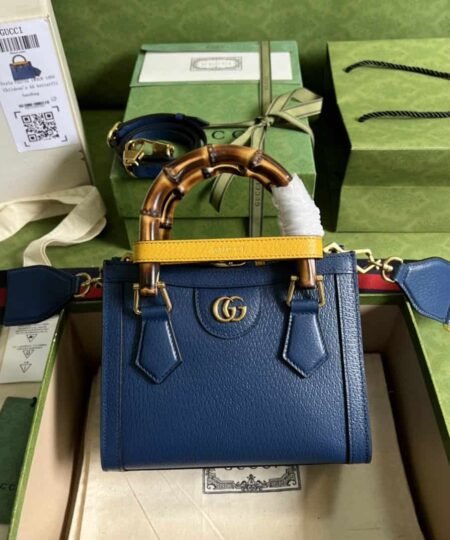 Gucci Diana Mini Tote Bag Canvas Lining Blue For Women 7.9in/20cm GG 702732 U3ZDT 4862