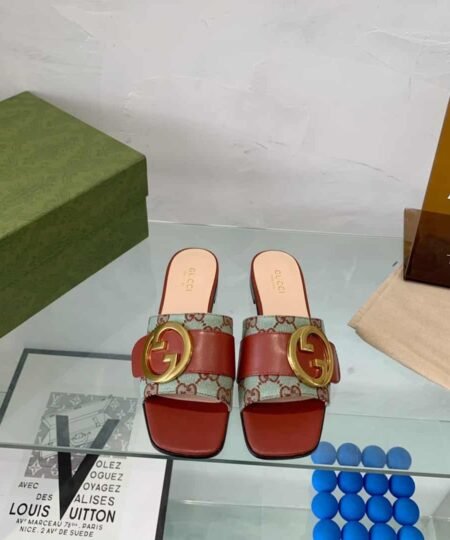 Gucci Blondie Matelasse Canvas Slide Sandal Red For Women GG