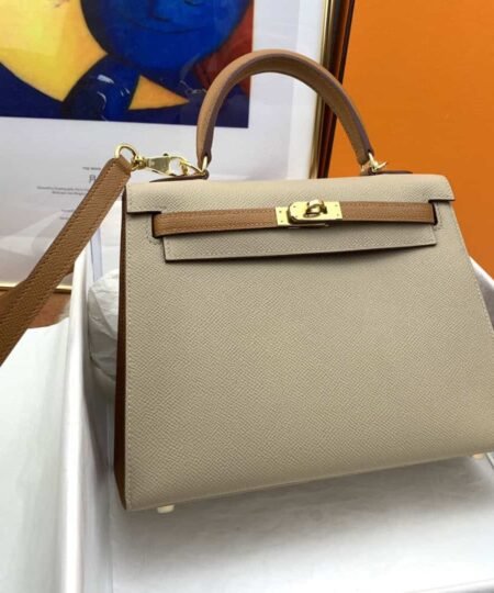 Hermes Kelly 25 Sellier Epsom Etoupe/Brown Bag For Women, Women's Handbags, Shoulder Bags 10in/25cm
