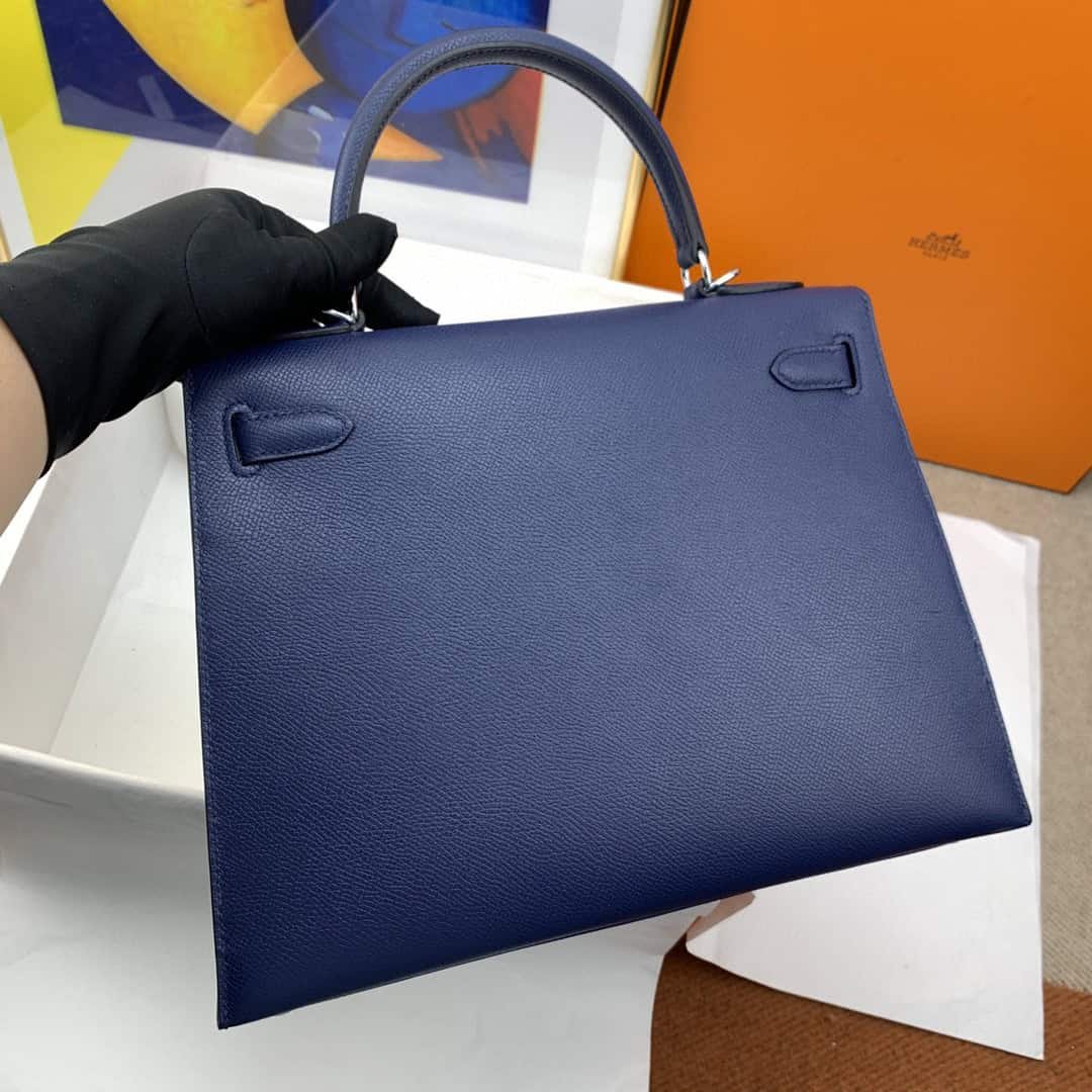 Hermes Kelly 28 Sellier Epsom Blue Bag For Women, Women's Handbags, Shoulder Bags 11in/28cm - Image 4