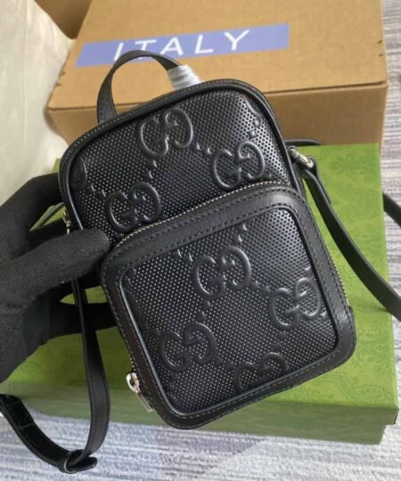Gucci GG Embossed Mini Bag Black GG Embossed For Men 6.7in/17cm GG 658553 1W3AN 1000