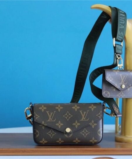 Louis Vuitton Felicie Strap & Go Monogram Canvas Khaki Green For Women, 6.7in/17cm LV M80091