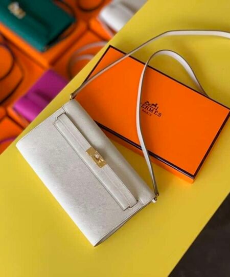 Hermes Kelly Wallet To Go Woc Epsom White For Women, Women's Wallet 8.3in/21cm