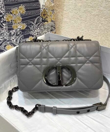 Christian Dior Mini Dior Caro Bag Gray Padded Macrocannage Gray For Women 20cm CD