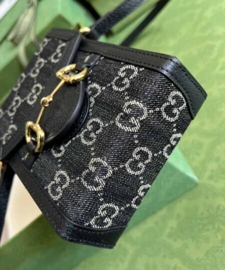 Alternative view of Gucci Horsebit 1955 Mini Bag Black And Ivory GG Denim Jacquard For Women 6.7in/17cm 625615 UN3BG 1274