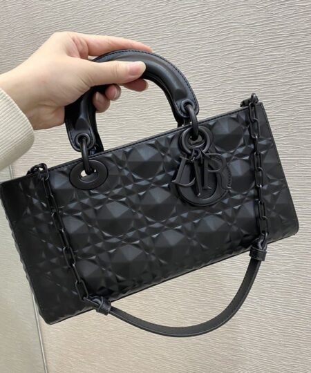 Christian Dior Lady D-Joy Bag Black Cannage with Beaded Motif For Women 26cm CD M0540SNEA_M900