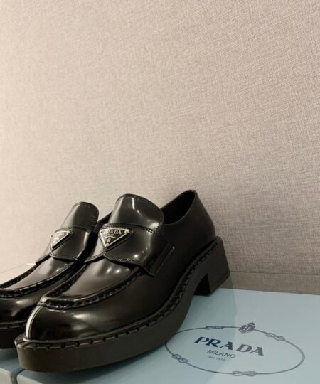 Alternative view of Prada Chocolate Patent Loafers Black For Women 1.9 in/ 5cm 1D246M_JHR_F0002_F_B050