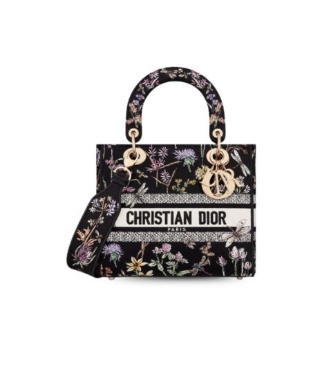 Christian Dior Medium Lady D-Lite Bag Black For Women 9.5in/24cm M0565OEGM_M911