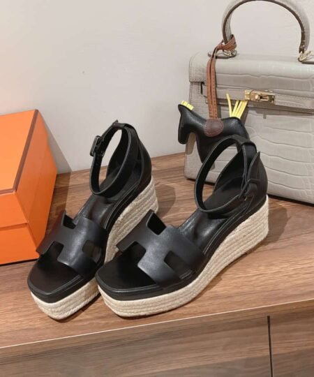 Hermes Doll 40 Espadrilles Black For Women 1.6in/4cm