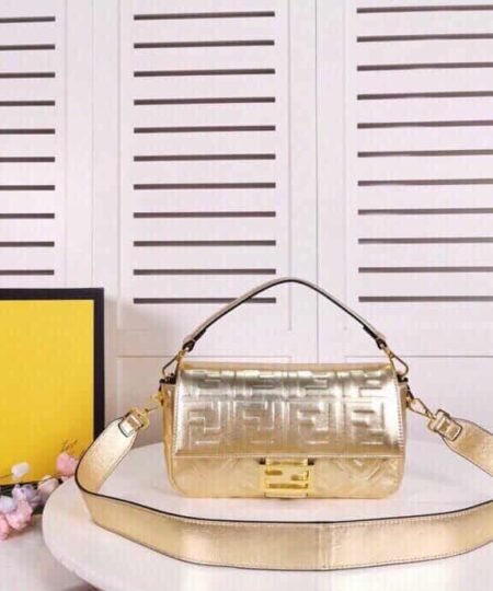 Fendi Baguette Chain Midi Medium Gold Bag For Woman 26cm/10in