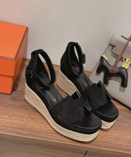 Hermes Doll 40 Espadrilles Black For Women 1.6in/4cm
