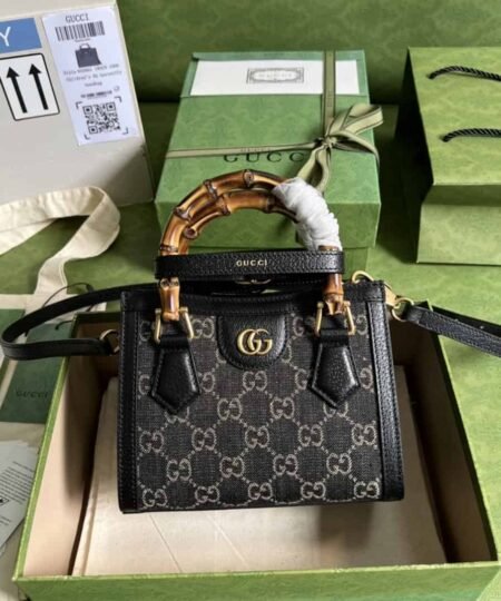 Gucci Diana Jumbo GG Mini Tote Bag Handbag Canvas Lining Black For Women 7.9in/20cm GG 655661 UKMFT 2672