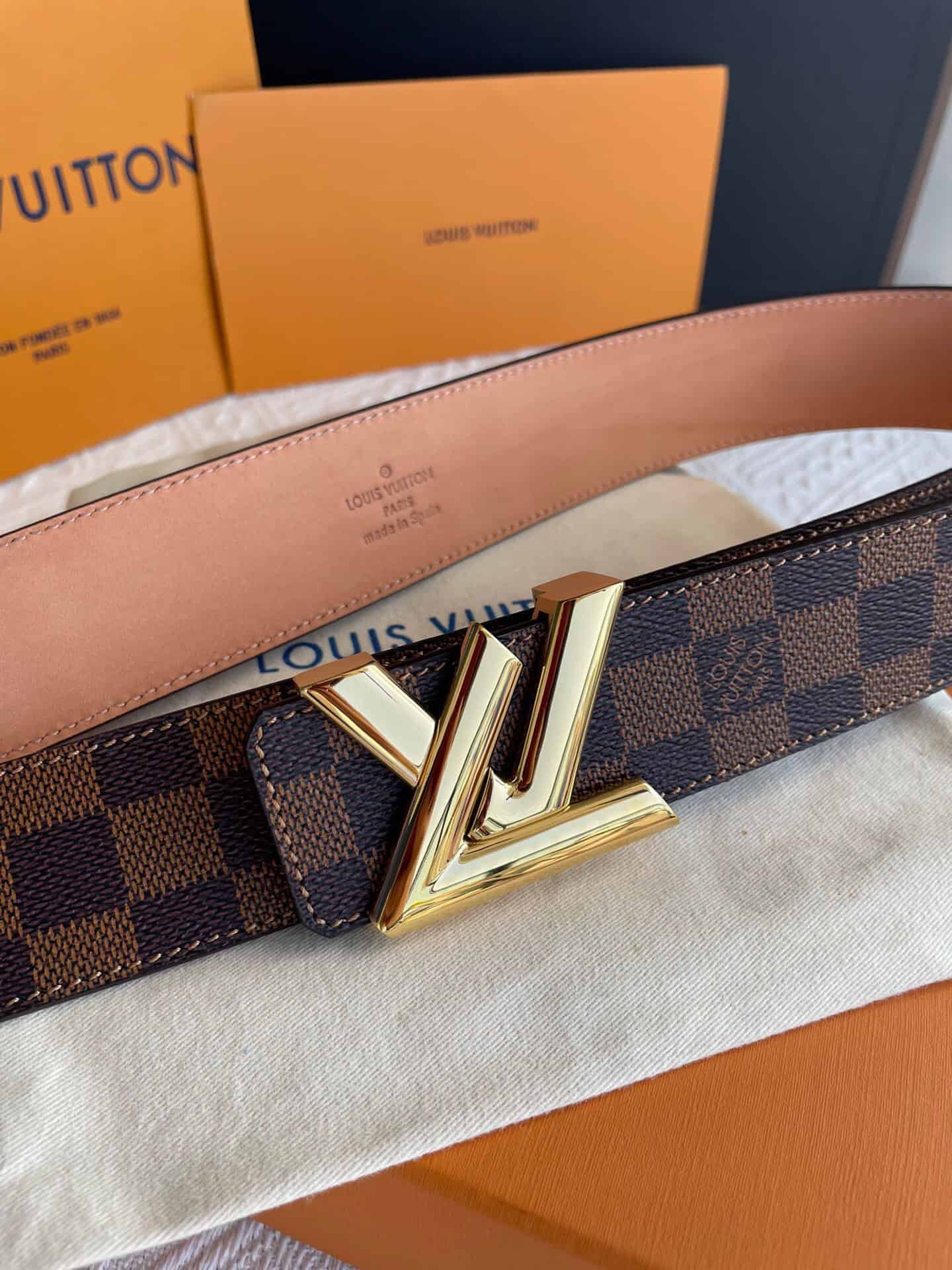 Louis Vuitton Twist Iconic Initiales LV Belt Damier Infini Canvas Brown Gold Finishing LV Women Belt - Image 5