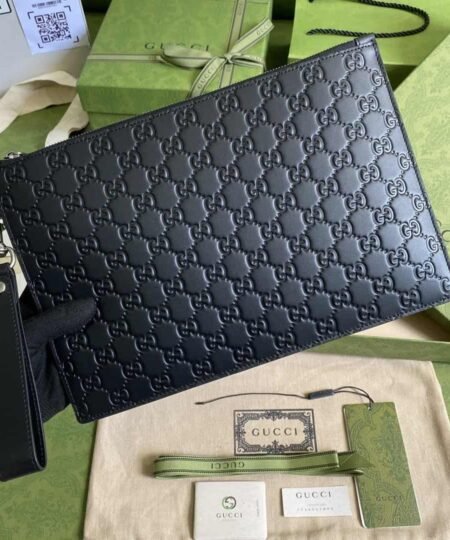 Gucci GG Embossed Pouch Black GG Embossed For Men 12in/30cm GG