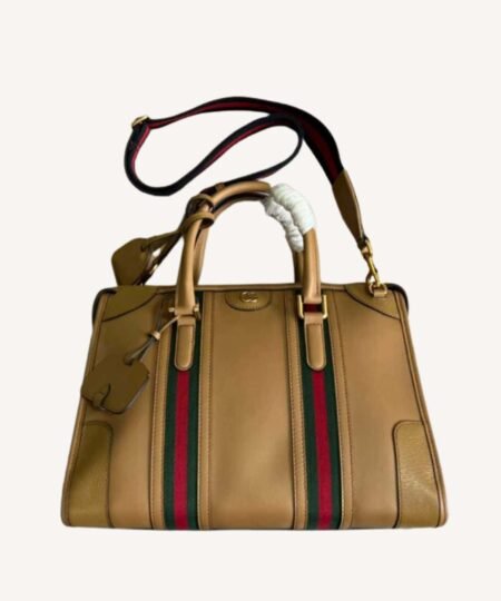 Gucci Double G-Detailed Smooth Medium Handbag Brown For Men 13.3 in/ 34 cm