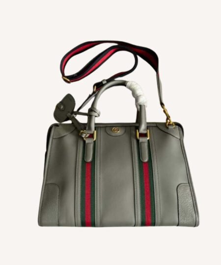 Gucci Double G-Detailed Smooth Medium Handbag Grey For Men 13.3 in/ 34 cm