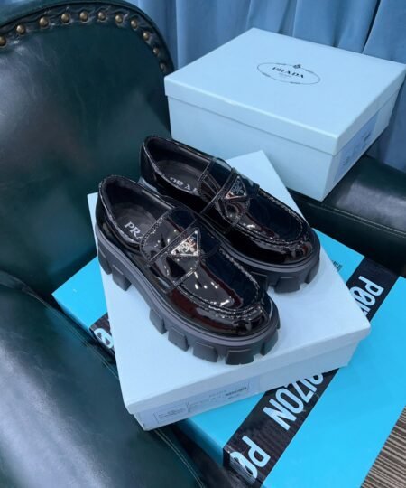 Prada Monolith Brushed Loafers Black For Women 2.4in/60mm PRD 2DE129_B4L_F0002