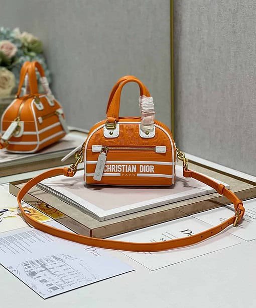 Christian Dior Mini Vibe Zip Bowling Bag Orange For Women 17cm CD