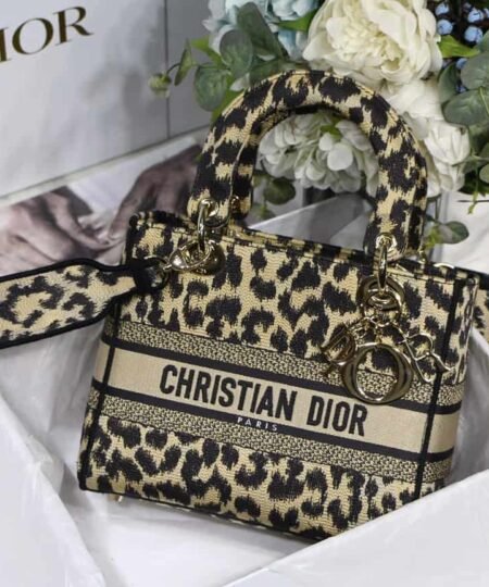 Christian Dior Medium Lady D-Lite Bag Black Gold For Women 24cm/9.5in CD M0565ORHM_M918