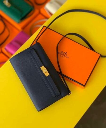 Hermes Kelly Wallet To Go Woc Epsom Blue For Women, Women's Wallet 8.3in/21cm