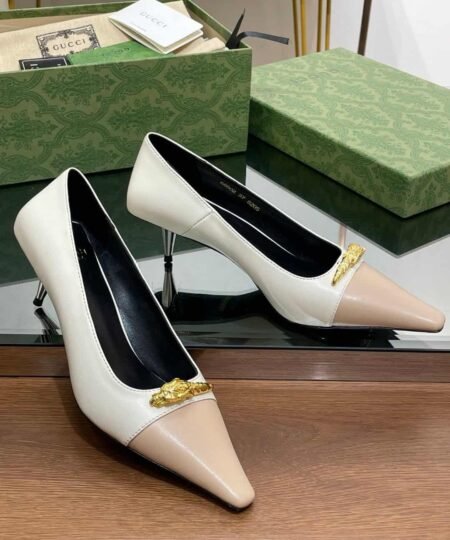 Alternative view of Gucci Gg Two-Tone Mid-Heel Pump White And Beige For Women
