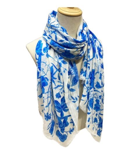Gucci GG Garden Flower Long Scarf Blue 200cm/79in For Women