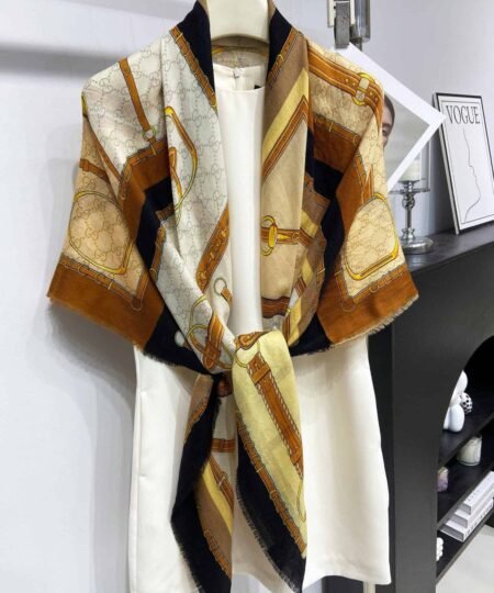 Alternative view of Gucci Heritage Print Silk Scarf Dark Brown And Beige 140cm/55in For Women