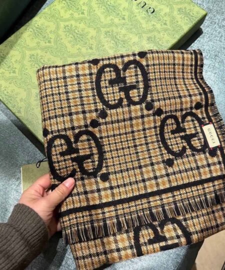 Alternative view of Gucci Check Jacquard Scarf Brown And Black 180cm/71in For Women