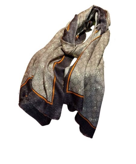 Gucci Saddle Silver Ribbon Scarf Brown 200cm/79in For Women