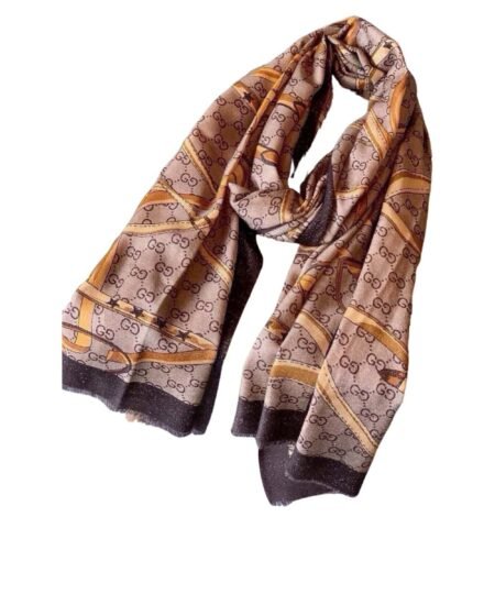 Gucci Silver Thread Ribbon Scarf Brown 200cm/79in For Women