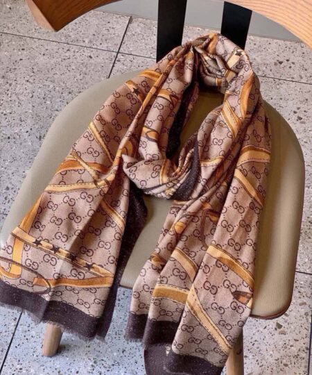 Alternative view of Gucci Silver Thread Ribbon Scarf Brown 200cm/79in For Women