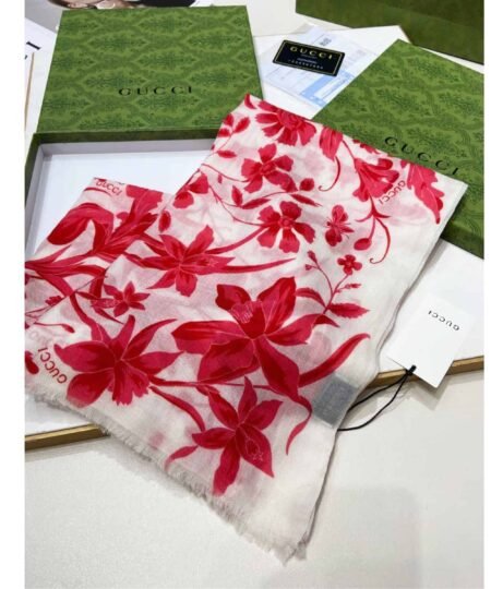 Alternative view of Gucci GG Garden Flower Long Scarf Red 200cm/79in For Women