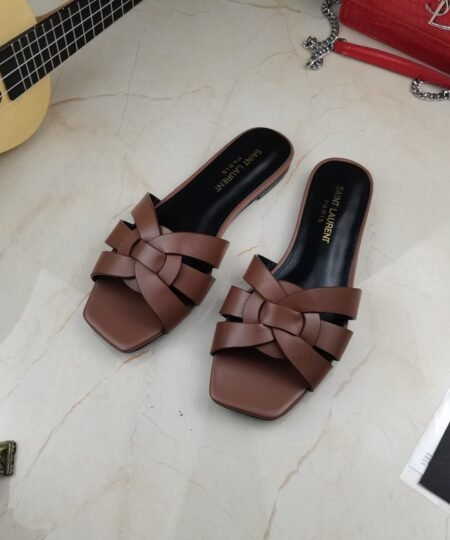 Saint Laurent Women's Tribute Flat Mules Brown For Women YSL