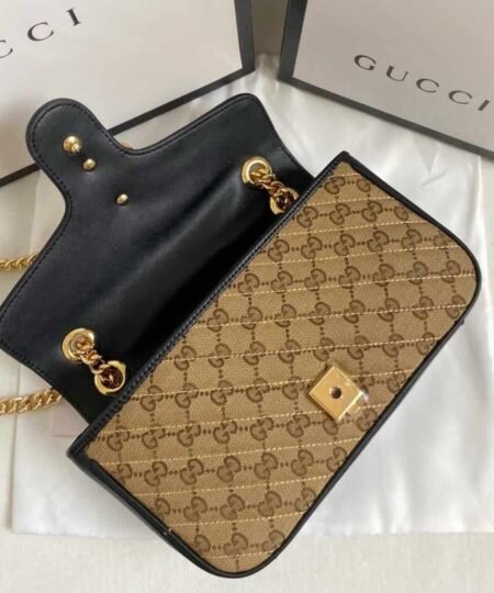 Alternative view of Gucci Marmont Small Shoulder Bag Beige/Ebony Diagonal Matelasse Original GG Canvas For Women 10in/26cm 443497 HVKEG 9772