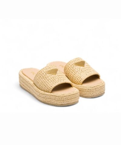 Prada Crochet Flatform Slides Brown For Women