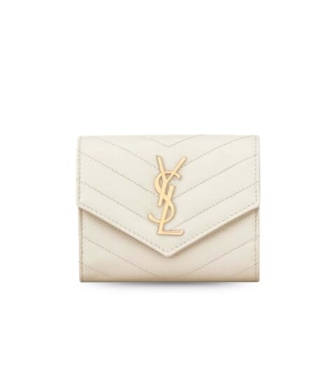 Saint Laurent Cassandre Matelasee Compact Tri Fold Wallet Blanc Vintage For Women 4.9in/12.5cm 403943BOW019207 YSL