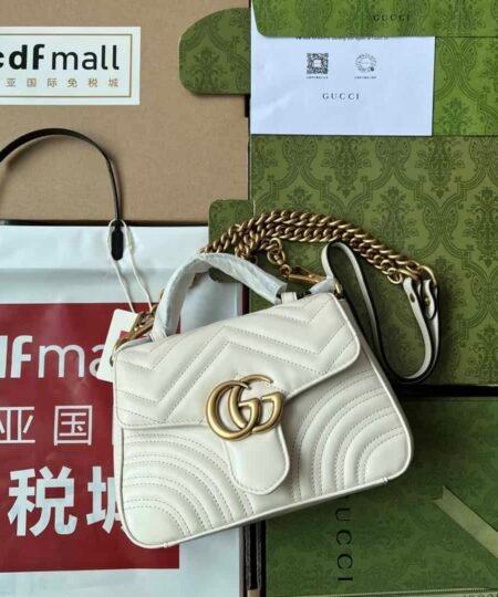 Gucci GG Marmont Mini Top Handle Bag White For Women, Women's Bags 8.3in/21cm GG 547260 DTDIT 9022