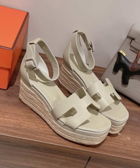 Hermes Doll 40 Espadrilles Dark White For Women 1.6in/4cm